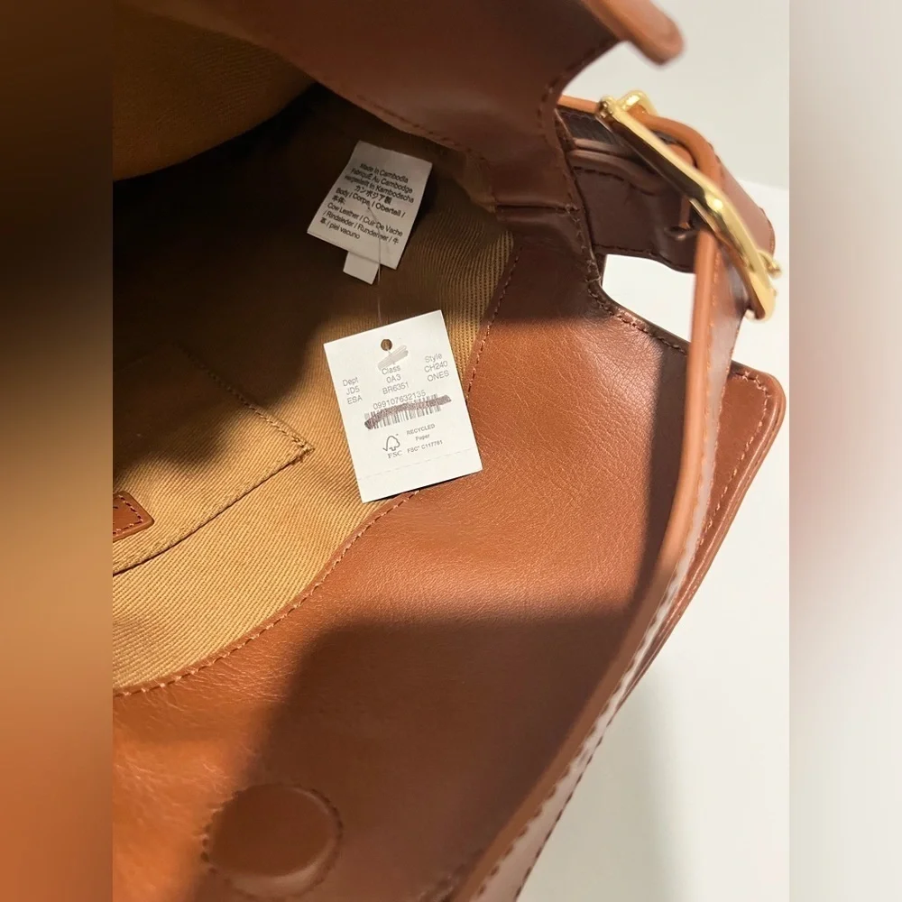 J. Crew Berkeley shoulder bucket bag in English Saddle Leather monogrammed SCL
